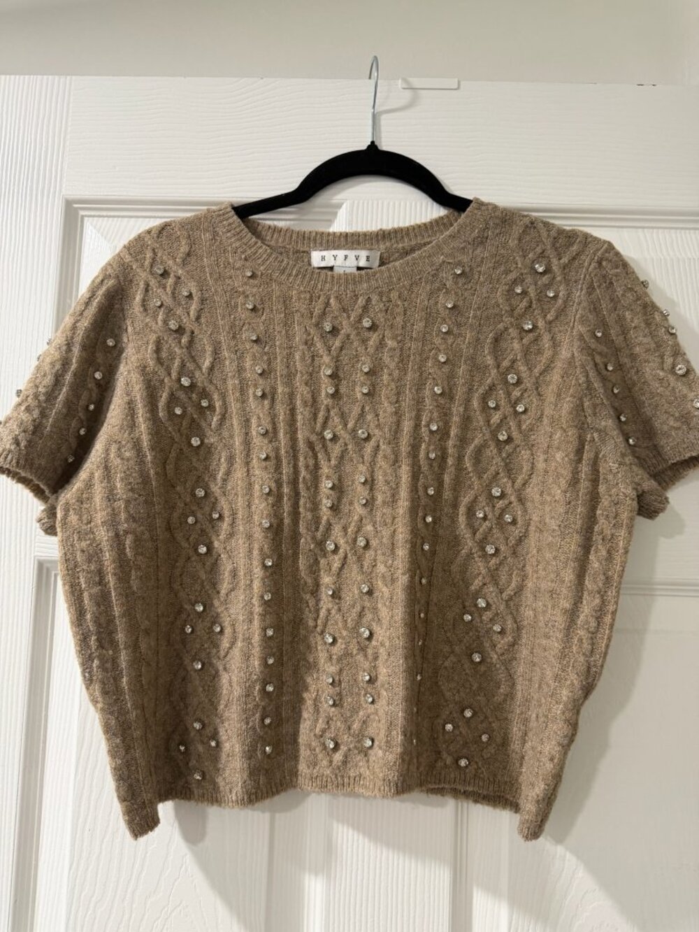 Hyfive Rhinestone Embellished Cable Knit Sweater Size L
